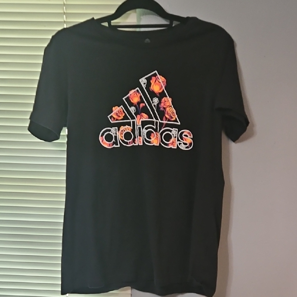 Adidas Black Tee with Floral Graphic